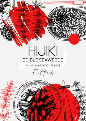 Collage-style hijiki design. Sea vegetable sketches. Edible seaweed vector illustration. Japanese cuisine trendy menu design. Hand drawn healthy food ingredients background 